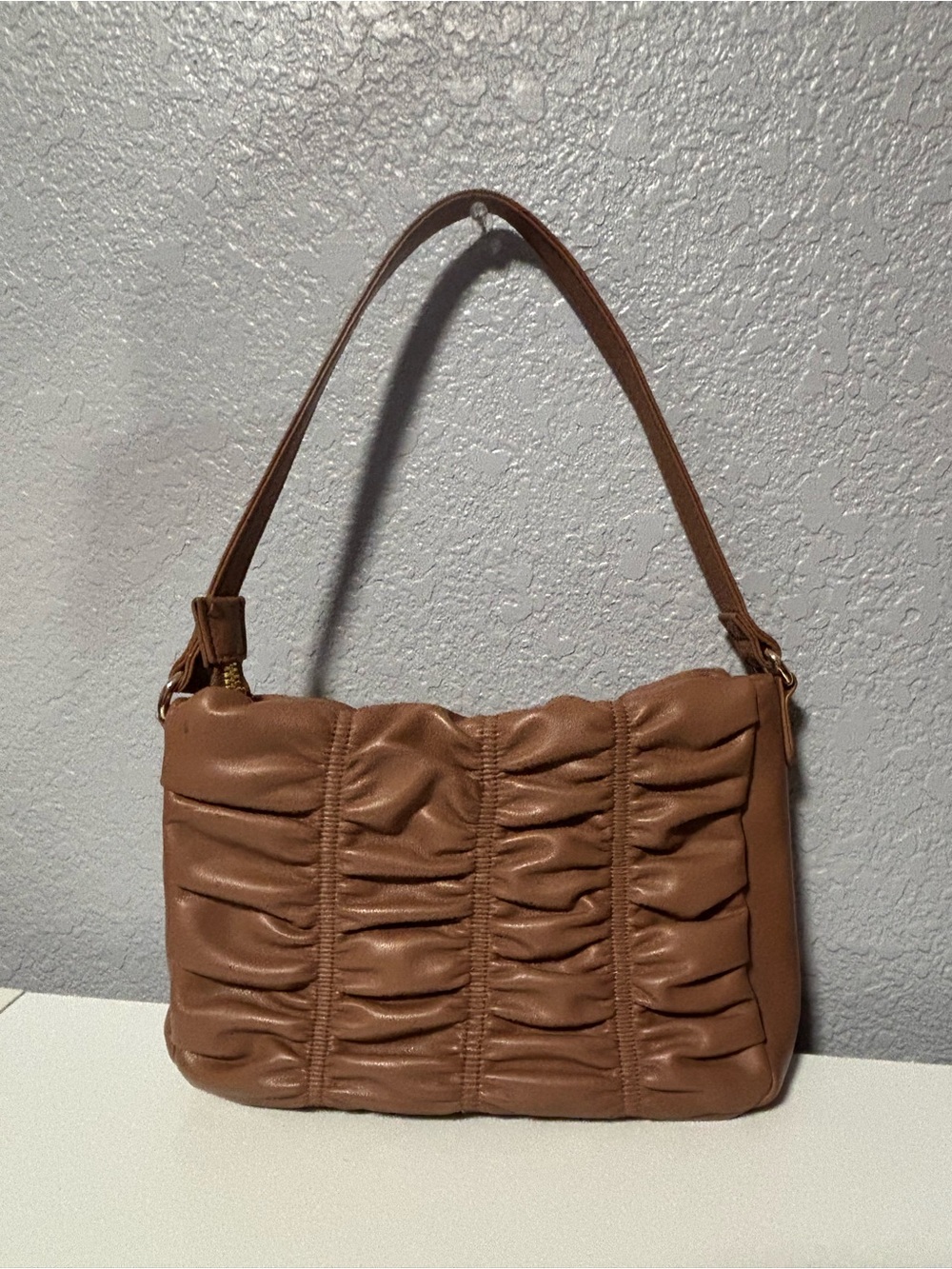 Makeup Forever Tan Ruched Shoulder Bag